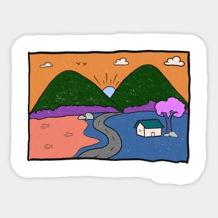 kids drawing mountains Sticker